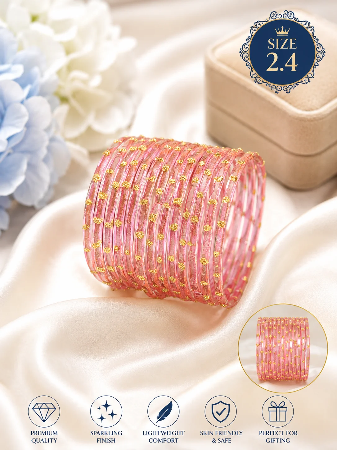 Premium Multicolor Glass Bangles Set | Size 2.4