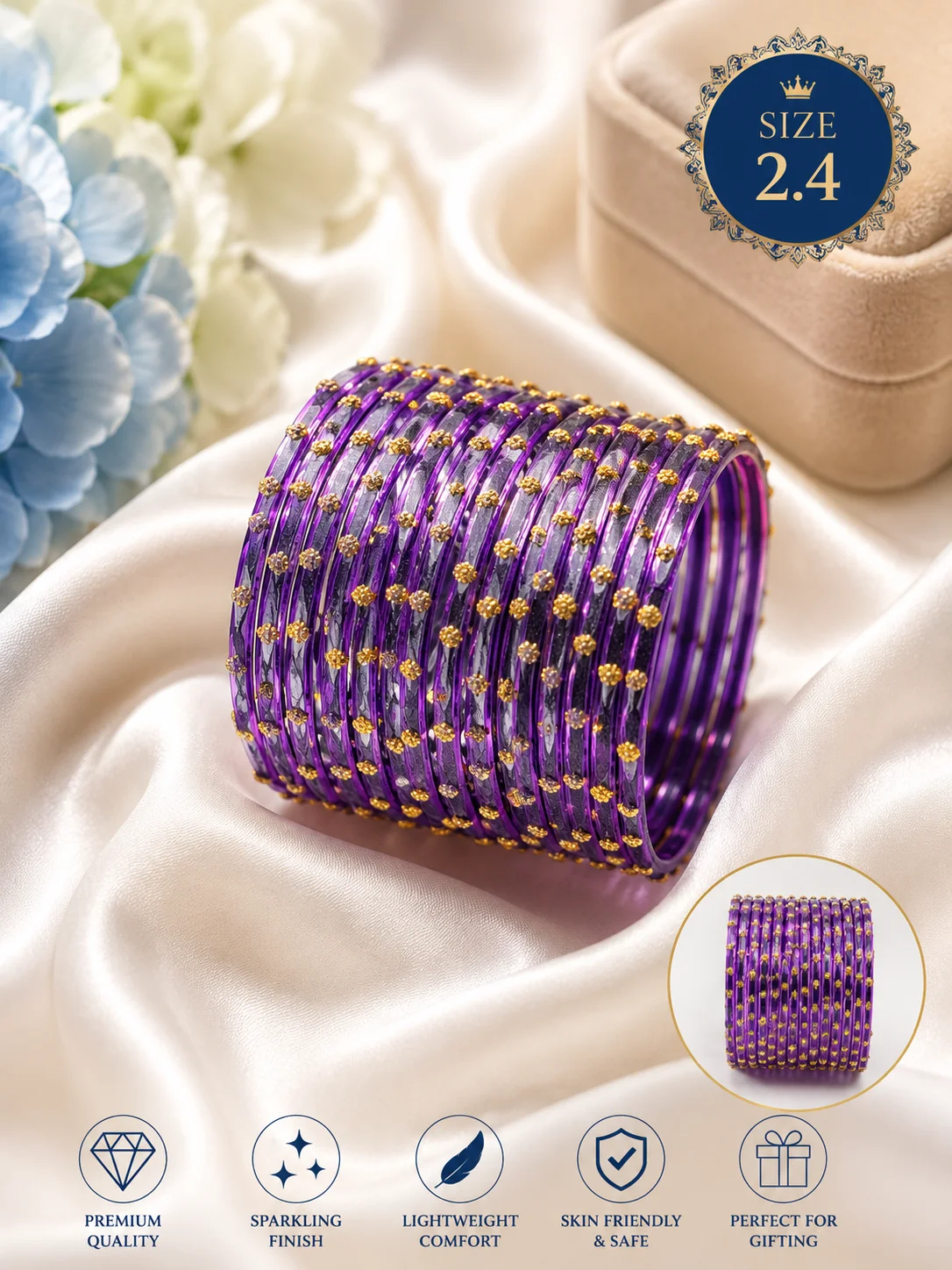Premium Multicolor Glass Bangles Set | Size 2.4