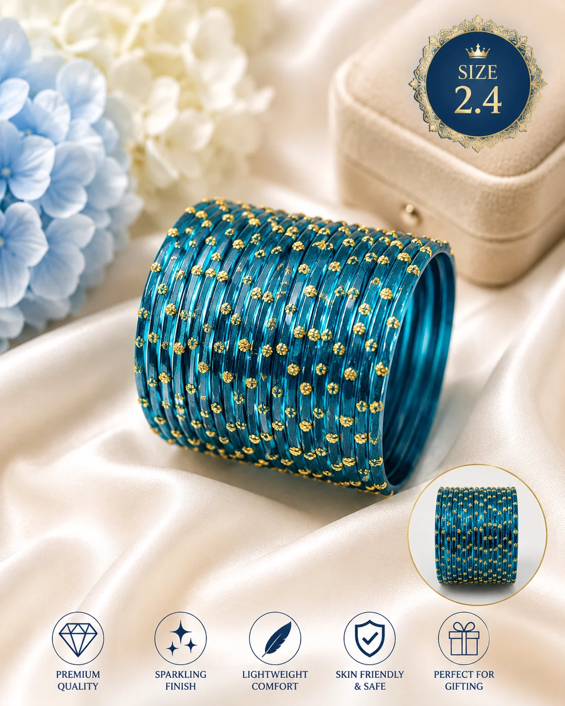 Premium Multicolor Glass Bangles Set | Size 2.4
