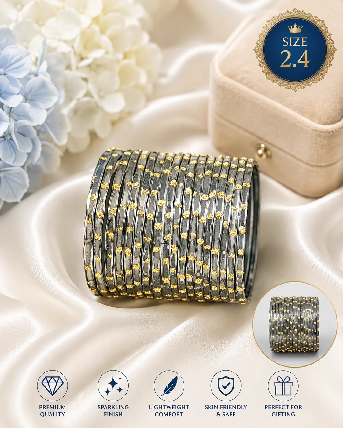 Premium Multicolor Glass Bangles Set | Size 2.4