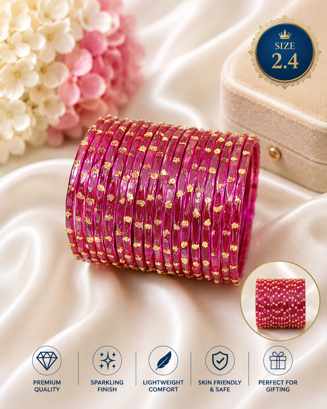 Premium Multicolor Glass Bangles Set | Size 2.4