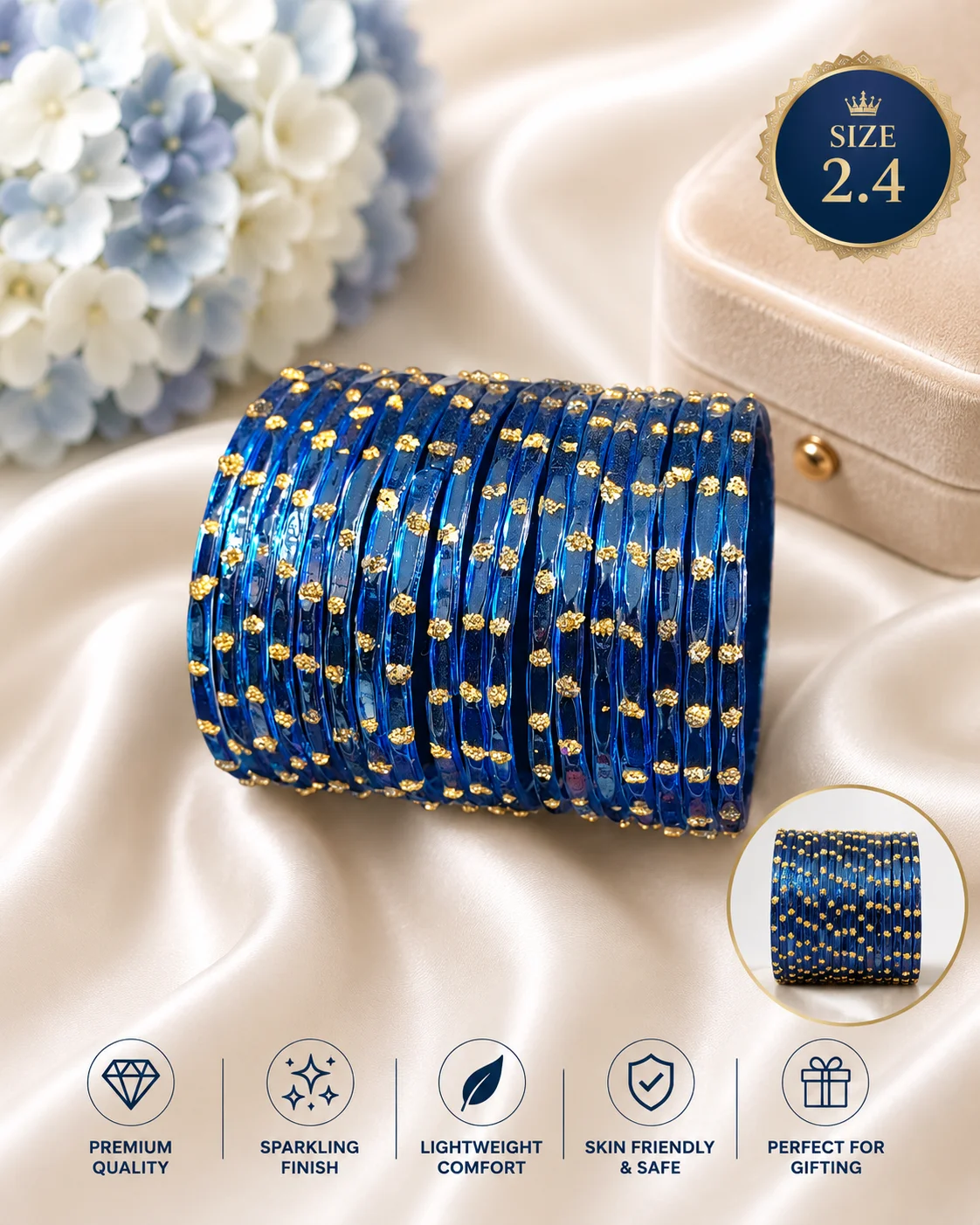 Premium Multicolor Glass Bangles Set | Size 2.4