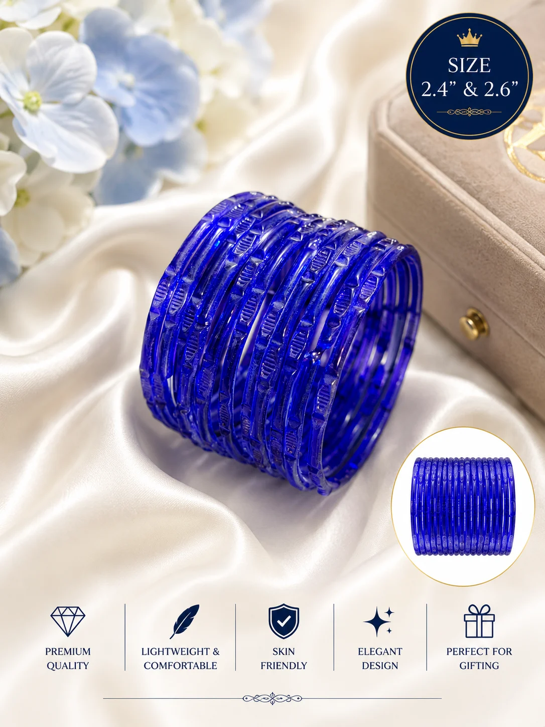 Premium Transparent Glass Bangles Set – Elegant Fashion Bangles | Size 2.4 & 2.6