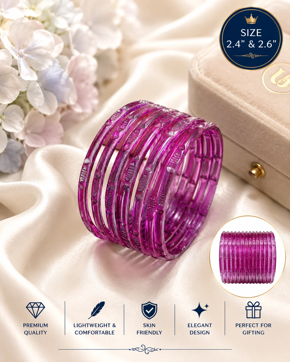 Premium Transparent Glass Bangles Set – Elegant Fashion Bangles | Size 2.4 & 2.6