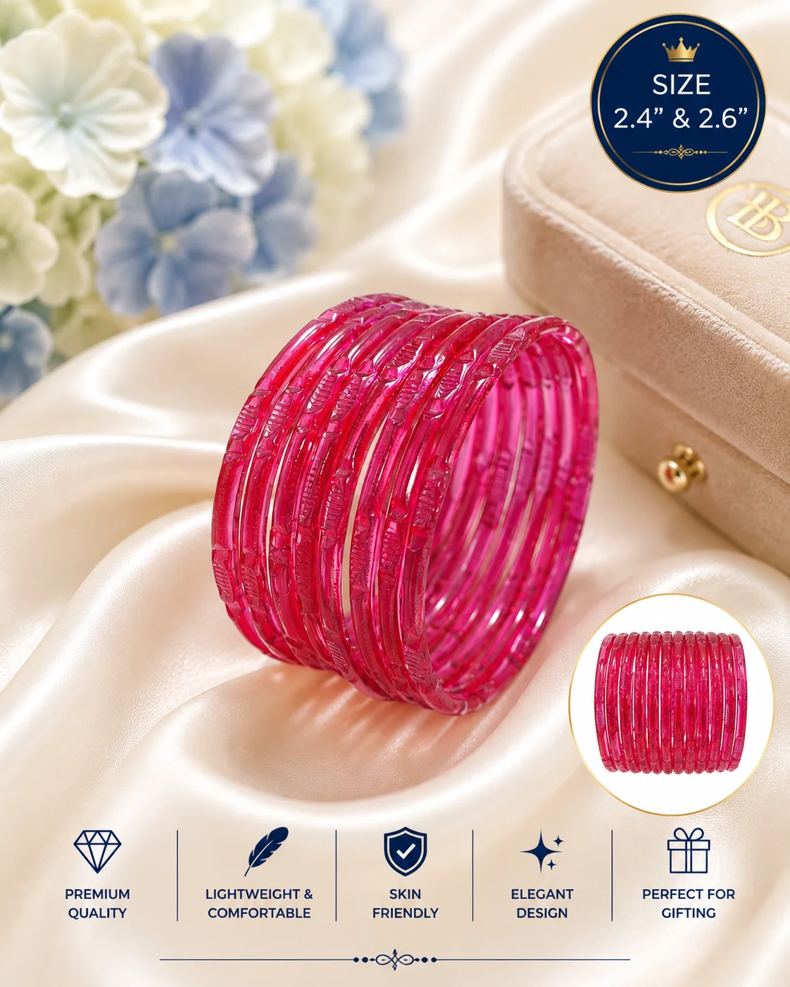 Premium Transparent Glass Bangles Set – Elegant Fashion Bangles | Size 2.4 & 2.6