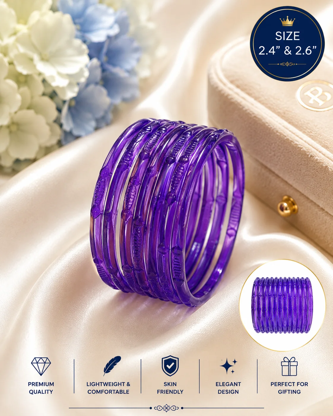 Premium Transparent Glass Bangles Set – Elegant Fashion Bangles | Size 2.4 & 2.6