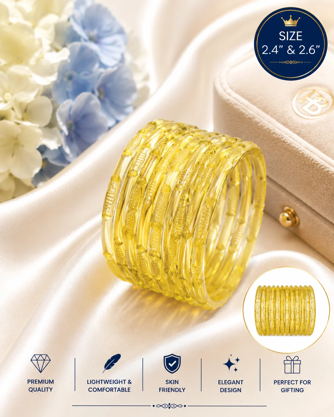 Premium Transparent Glass Bangles Set – Elegant Fashion Bangles | Size 2.4 & 2.6