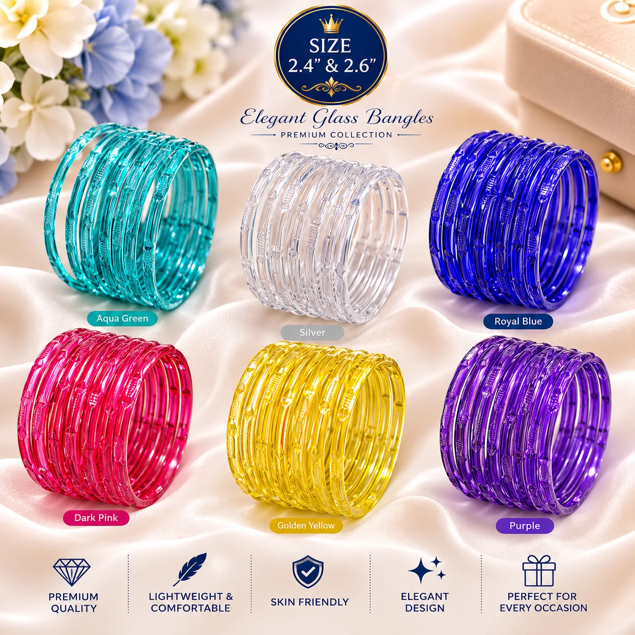 Premium Transparent Glass Bangles Set – Elegant Fashion Bangles | Size 2.4 & 2.6
