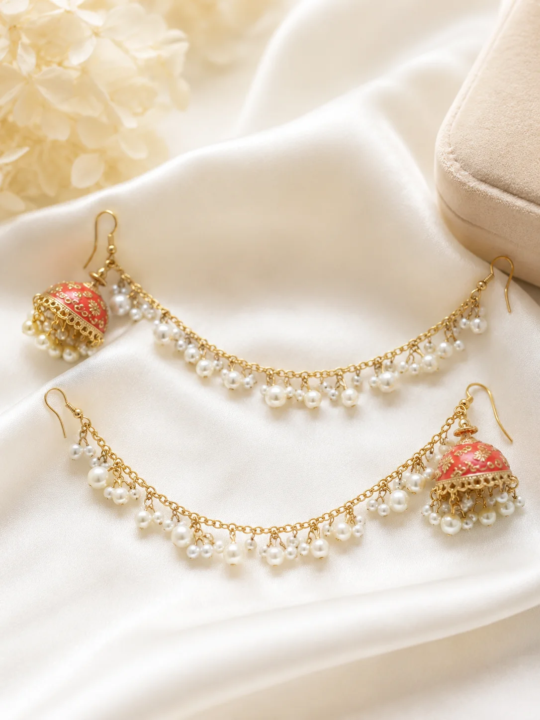Elegant Pearl Jhumka Chain Earrings for Women