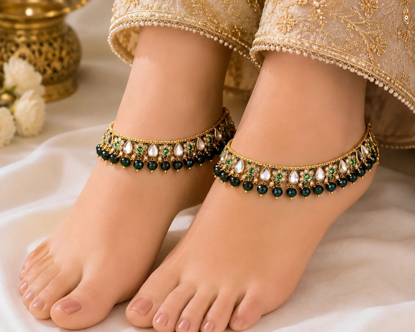 Premium Multicolor Crystal Beaded Payal Collection – 6 Color Variants