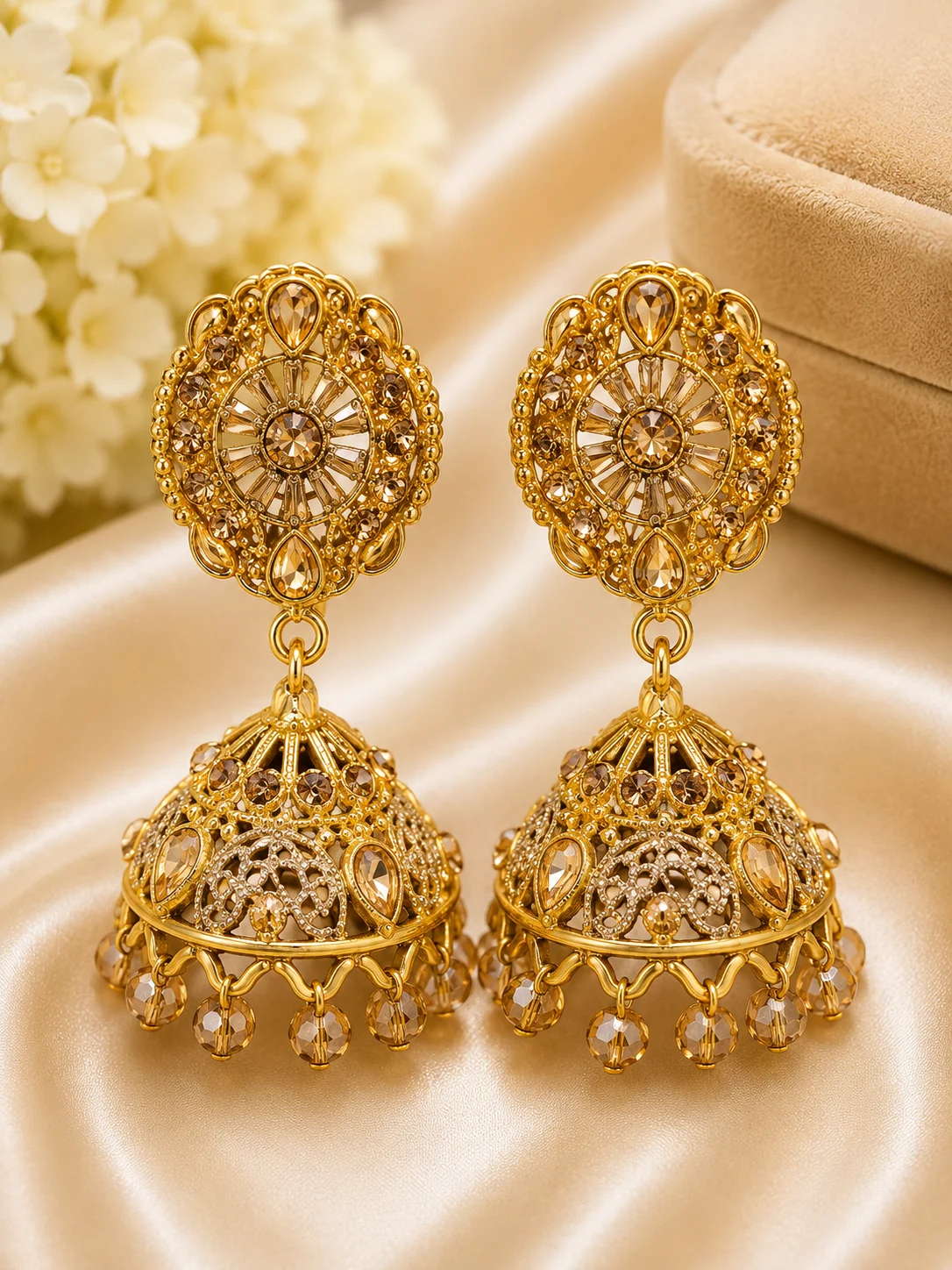 Gold Pearl Jhumka Earrings for Women