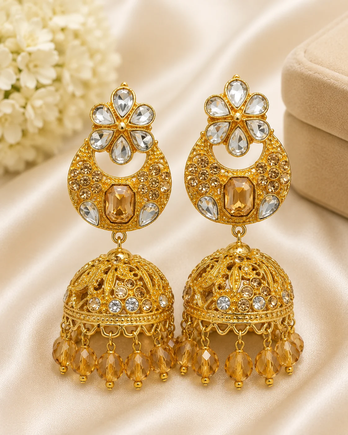 Luxury Gold Crystal Jhumka Earrings for Women