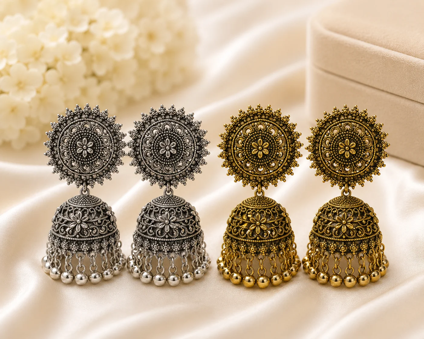 Antique Silver & Antique Gold Traditional Jhumka Earrings Combo