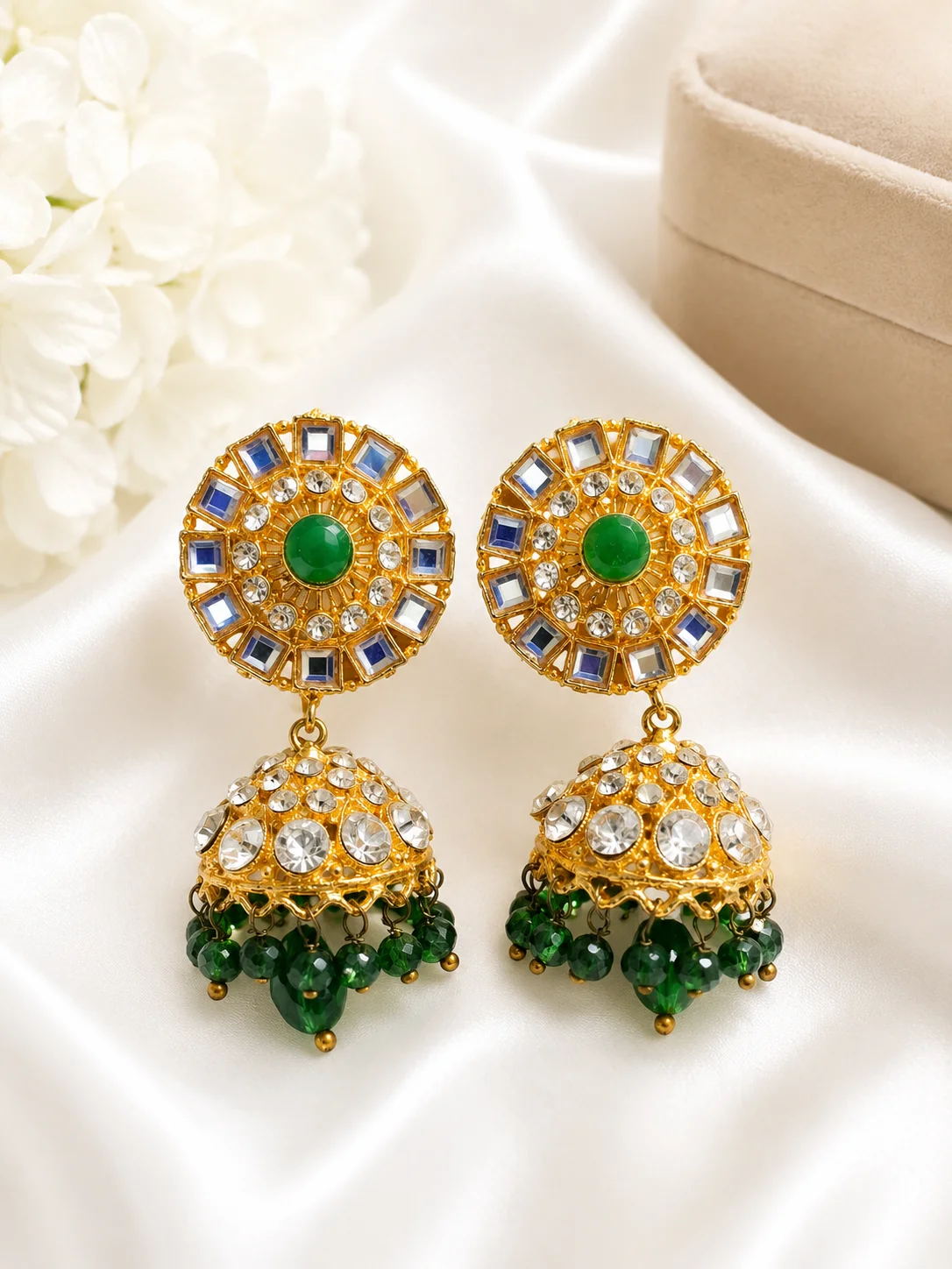 Luxury Multicolor Stone Jhumka Earrings – 3 Color Collection