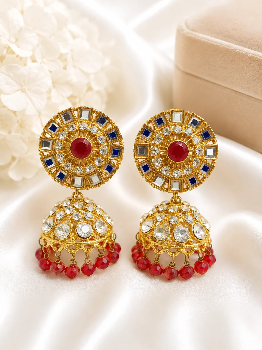 Luxury Multicolor Stone Jhumka Earrings – 3 Color Collection