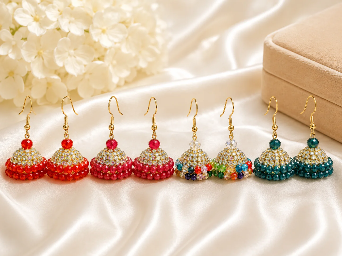 Luxury Multicolor Crystal Jhumka Earrings Collection