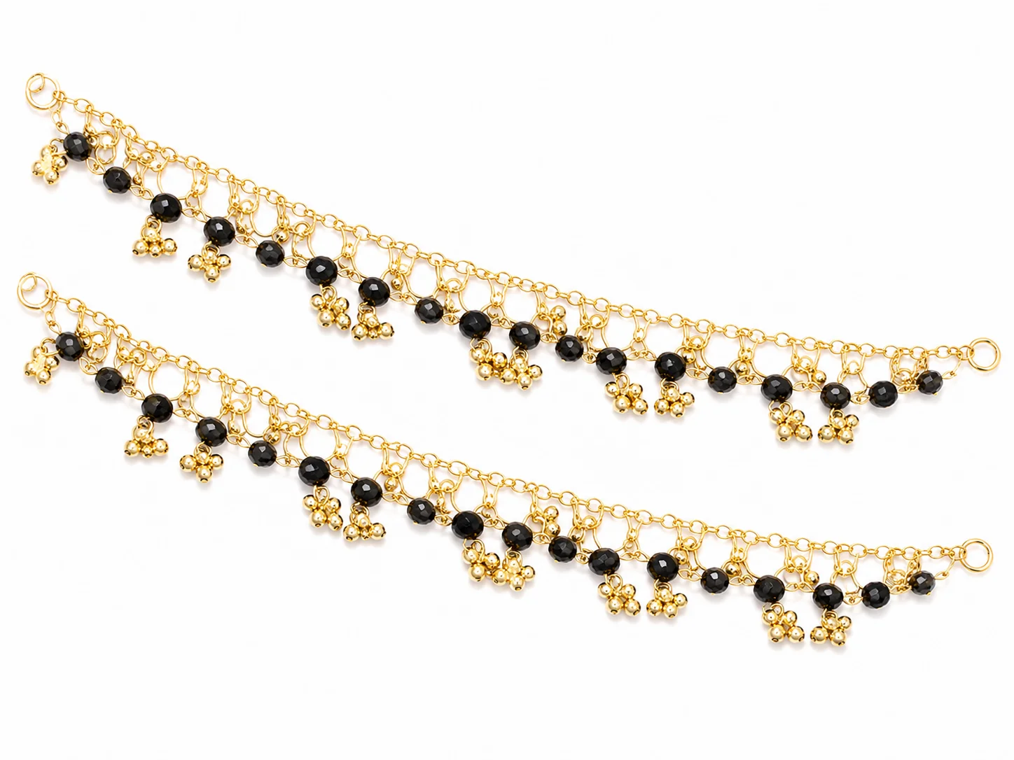 Black Beaded Gold Payal – Traditional Anklet Pair for Women