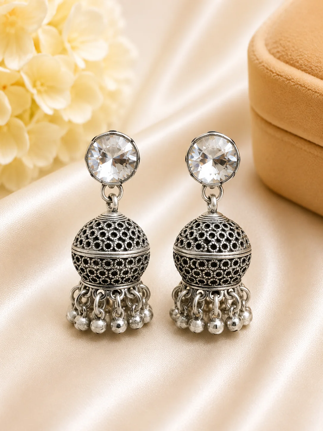 Luxury Red Crystal Bridal Jhumka Earrings