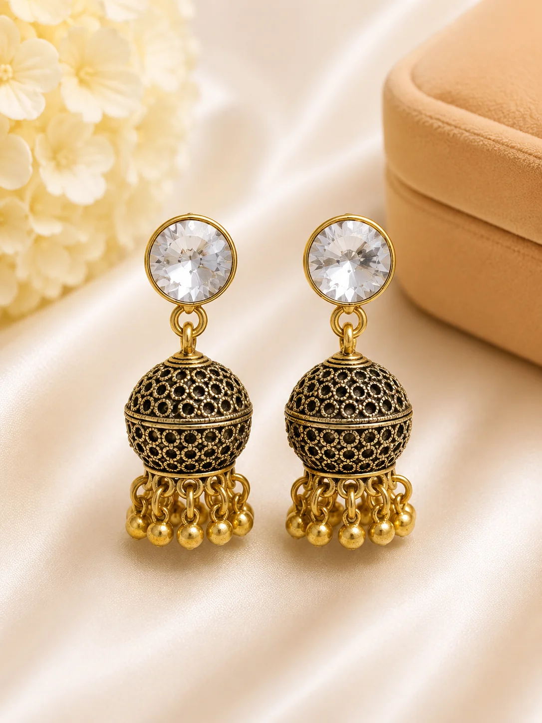 Luxury Red Crystal Bridal Jhumka Earrings