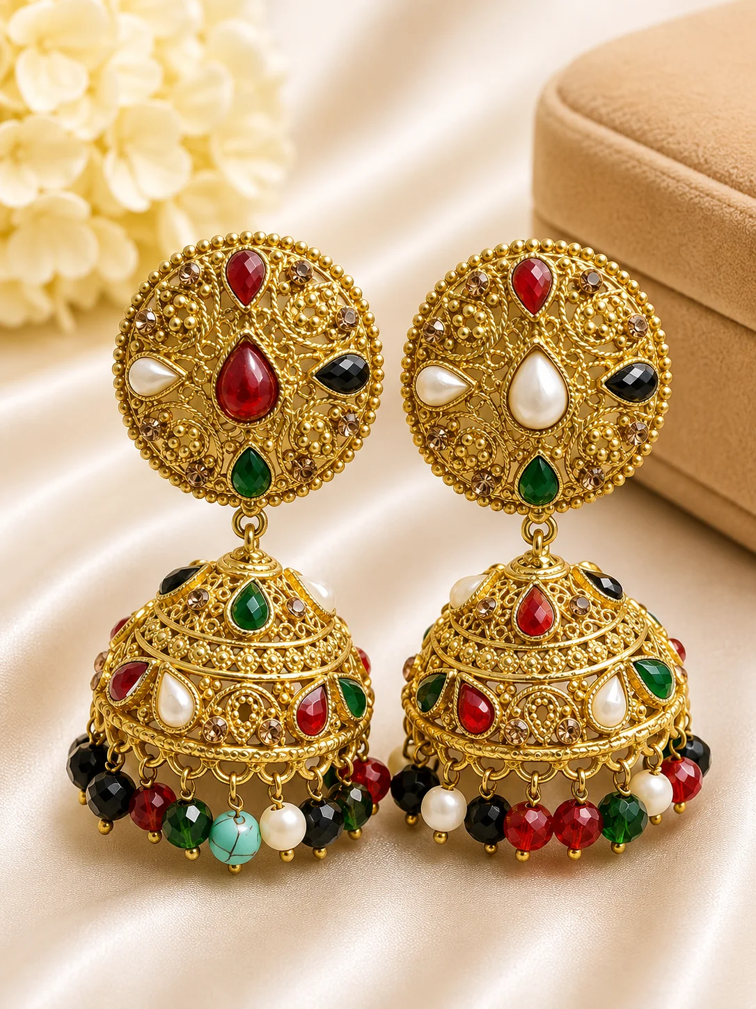 Royal Multicolor Gold Jhumka Earrings