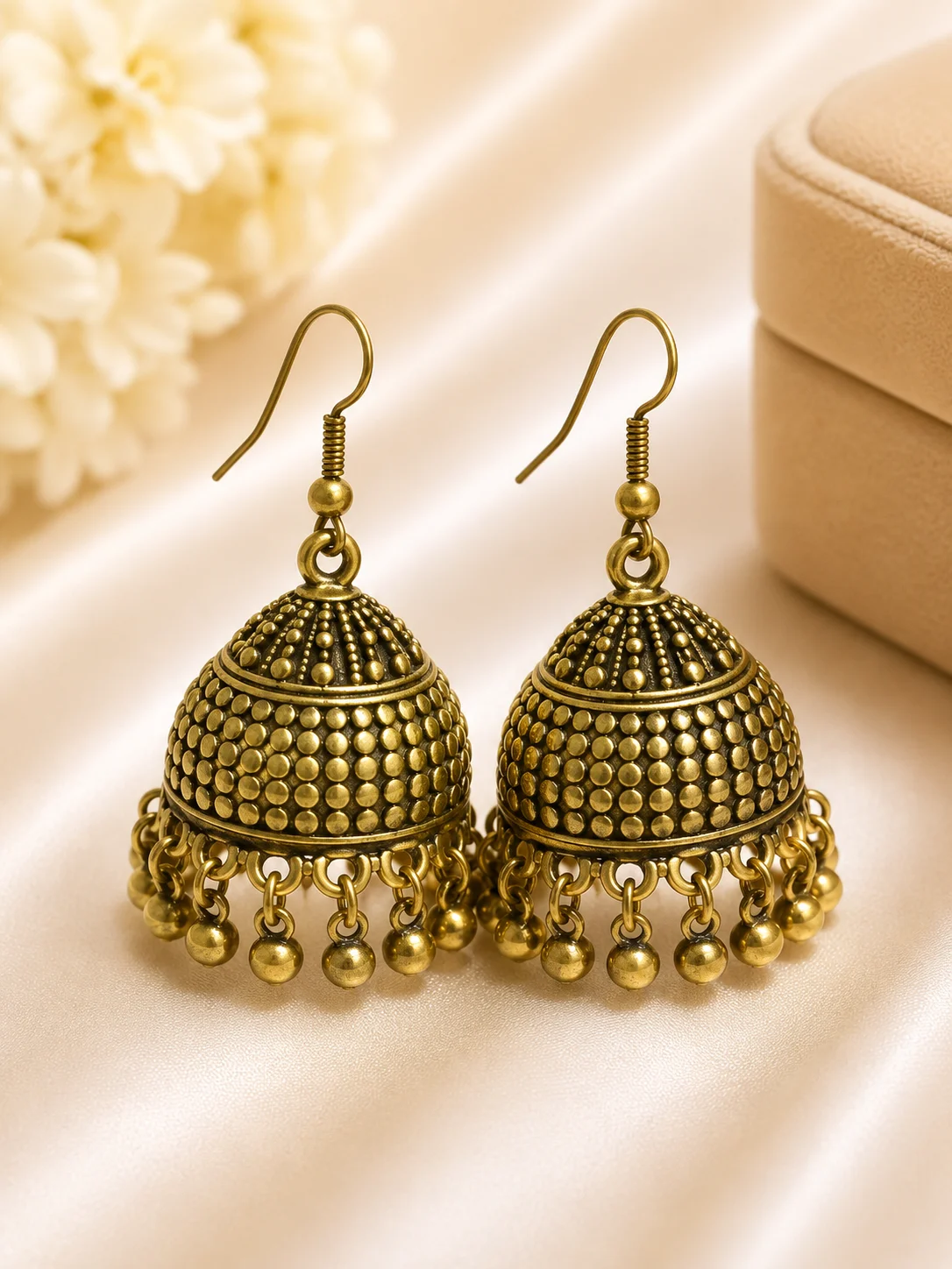 Antique Gold Dome Jhumka Earrings