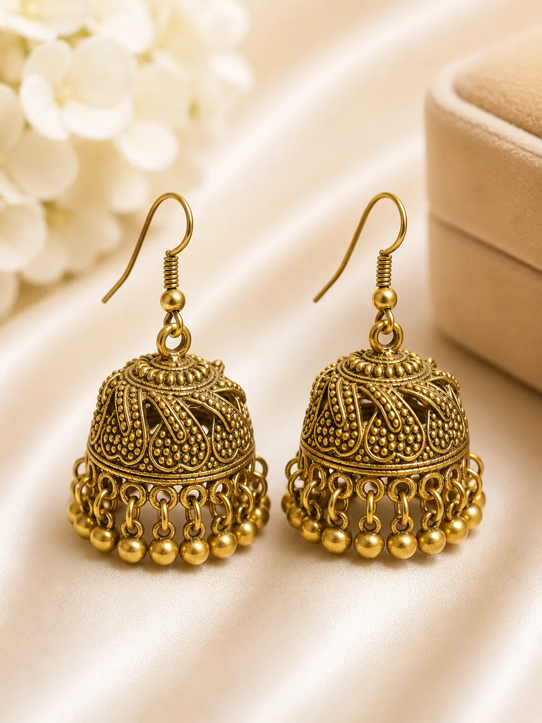 Antique Golden Dome Jhumka Earrings