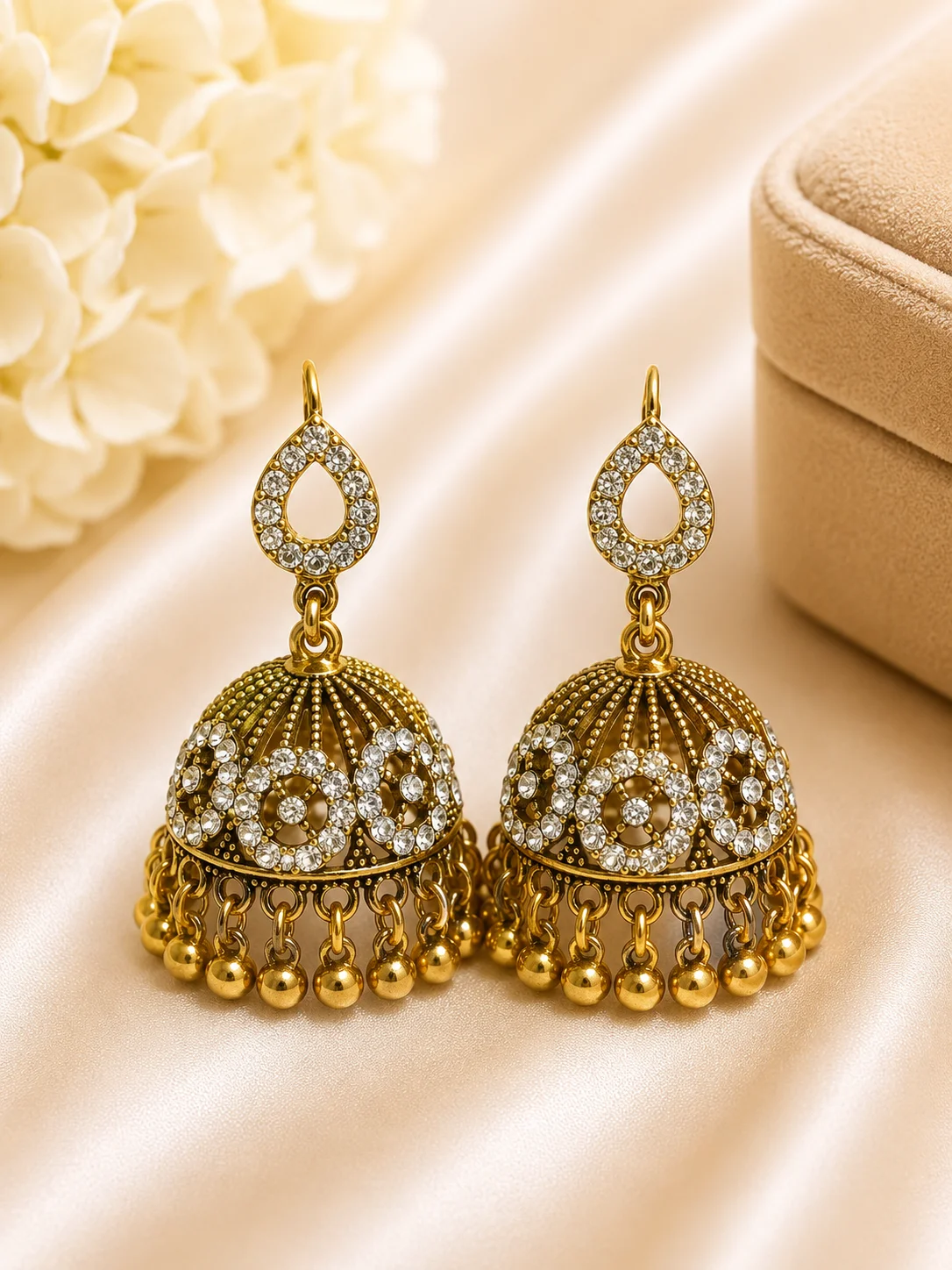 Premium Golden Crystal Jhumka Earrings