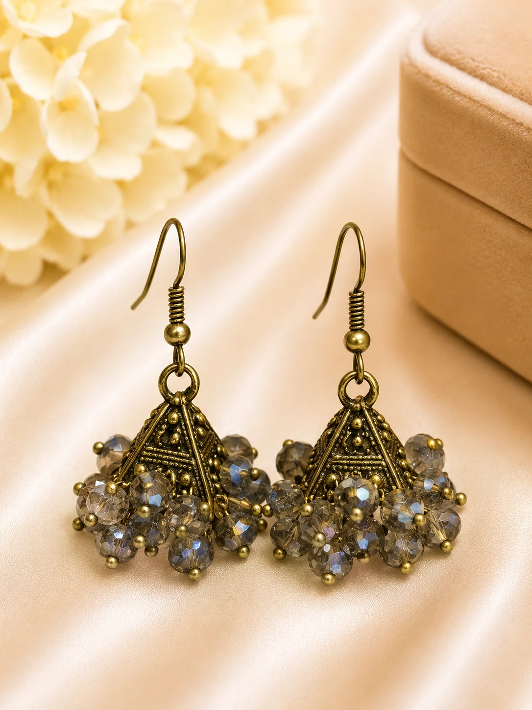 Multicolor Crystal Cluster Jhumka Earrings