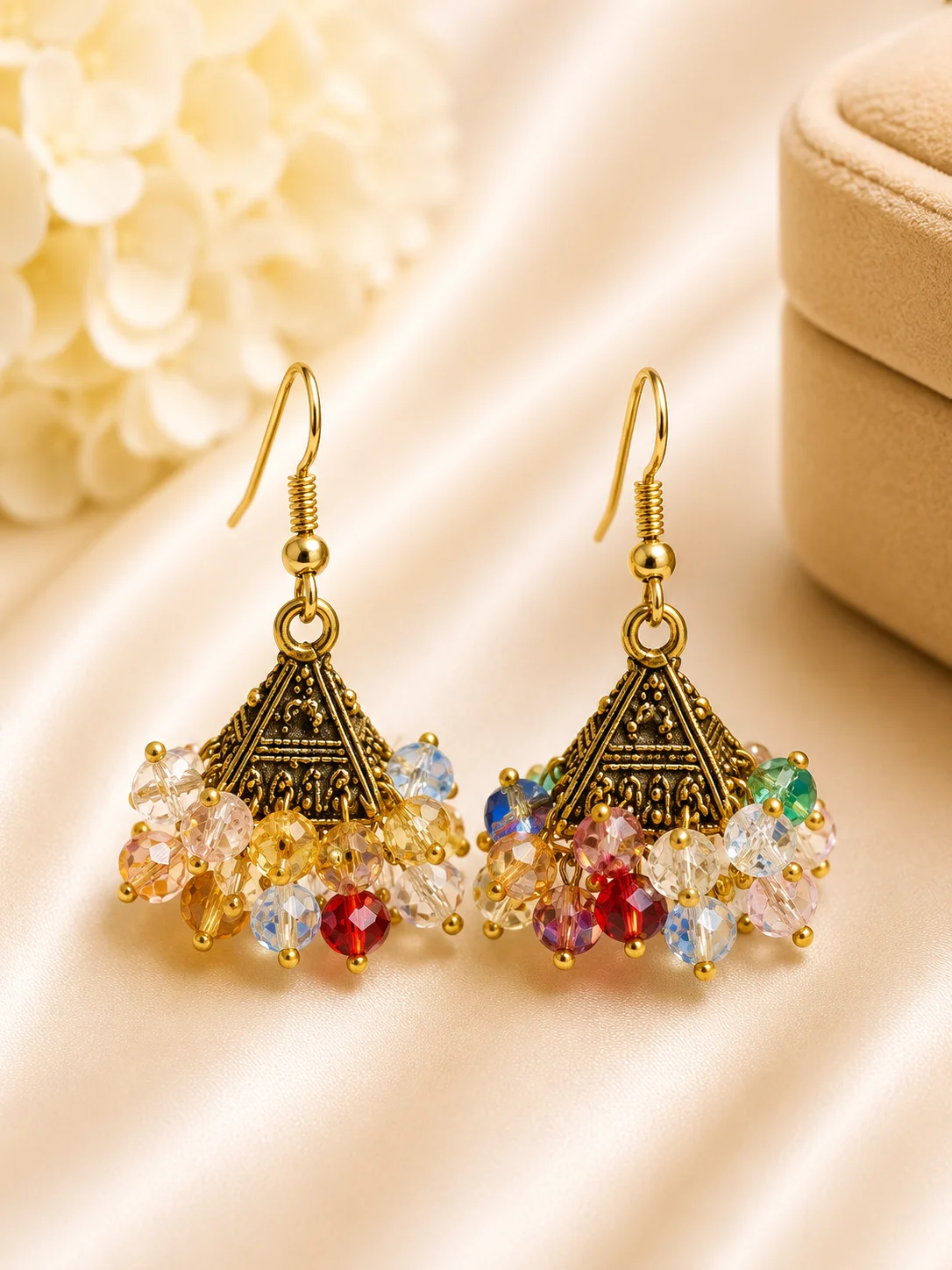 Multicolor Crystal Cluster Jhumka Earrings