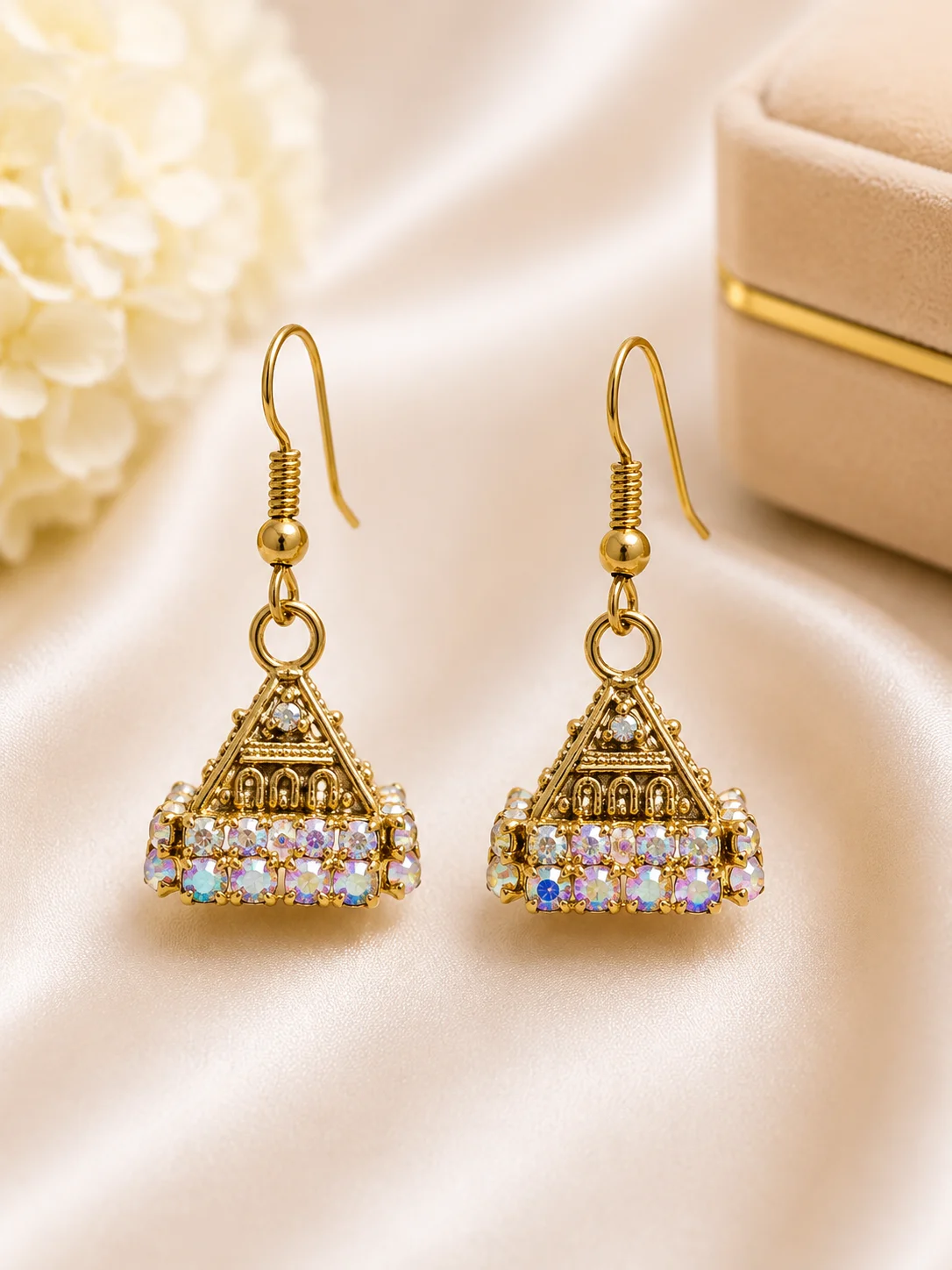 Luxury Golden Triangle Crystal Drop Earrings