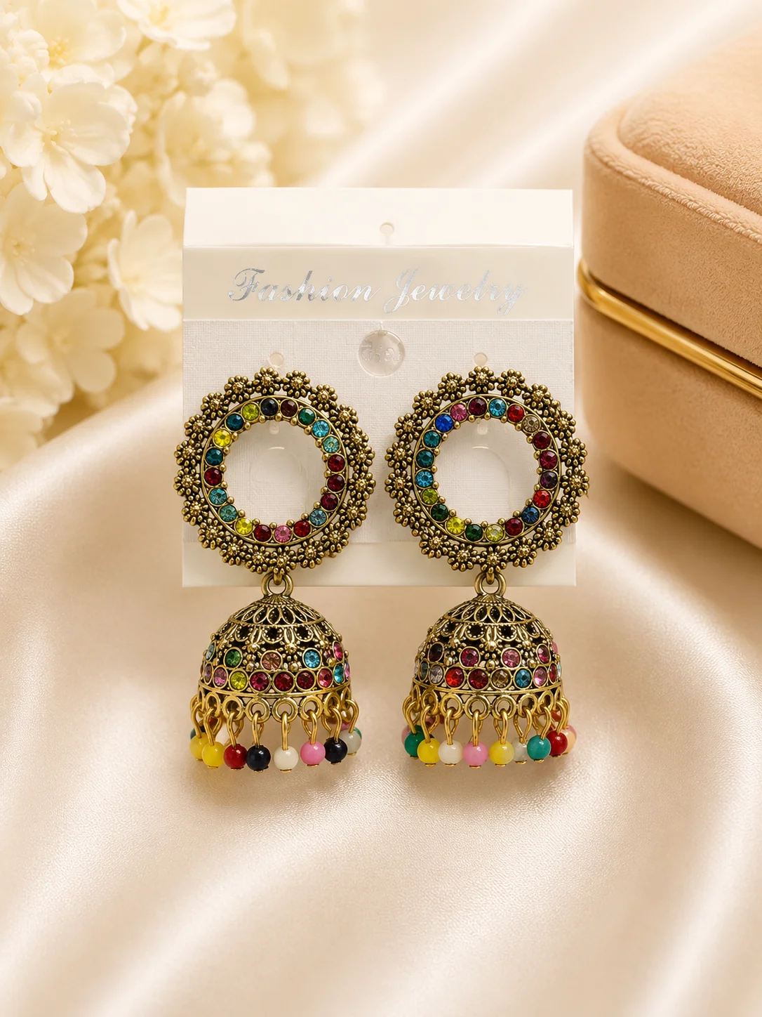 Luxury Multicolor Stone Jhumka Earrings