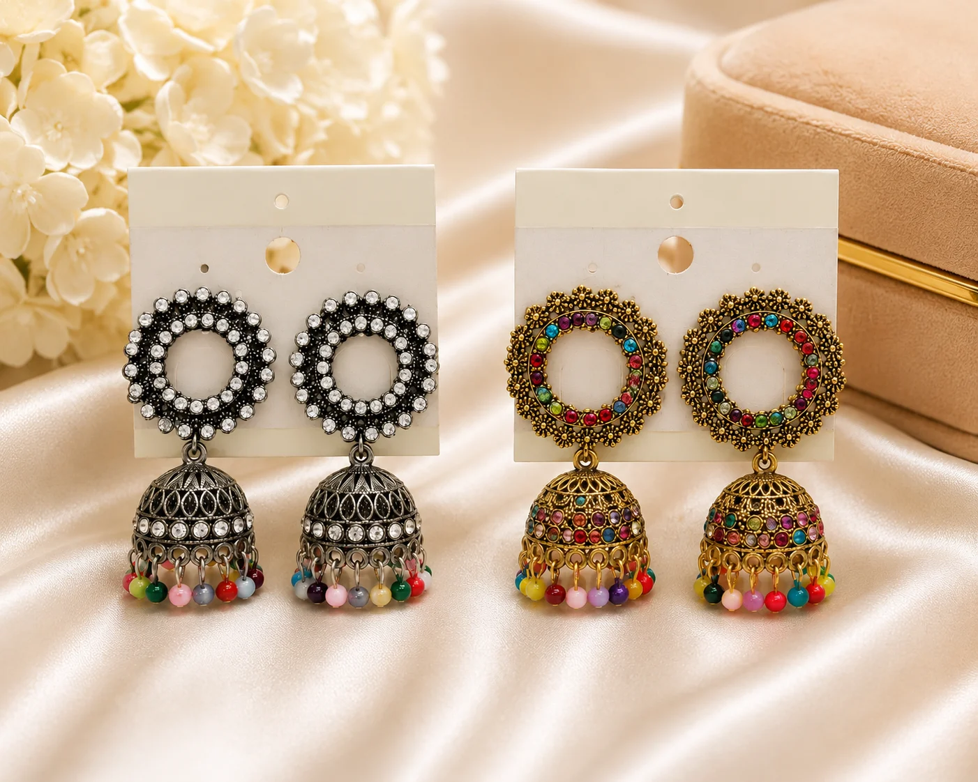 Luxury Multicolor Stone Jhumka Earrings