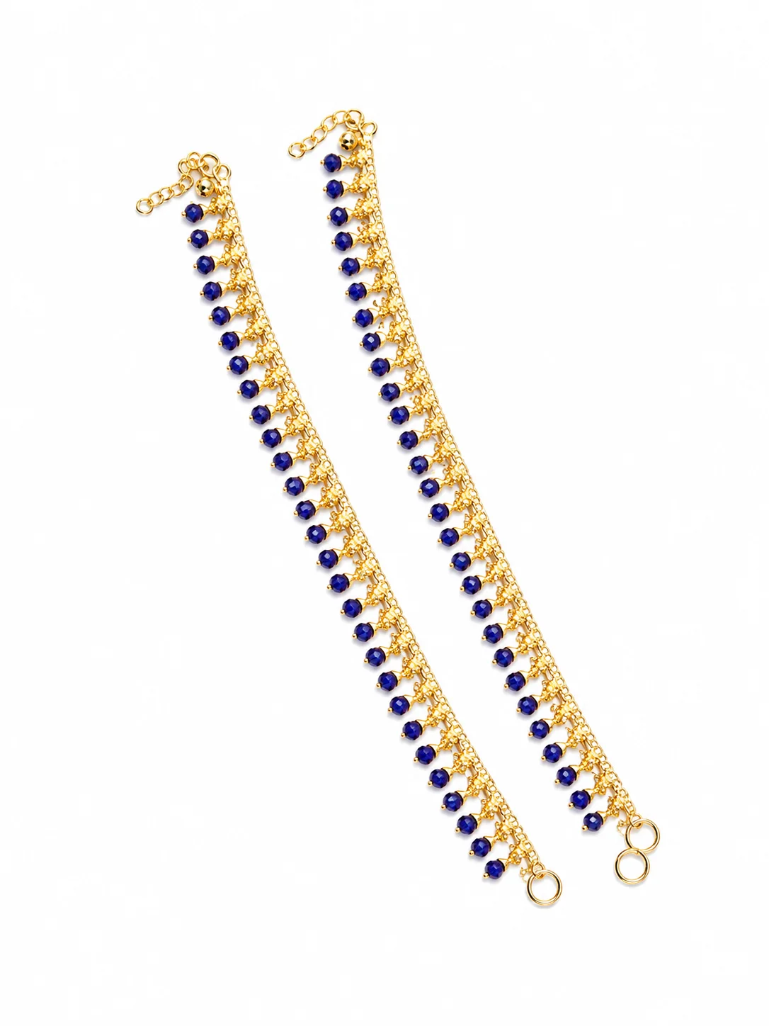 Royal Blue Crystal Beaded Payal – Gold Anklet Pair for Women