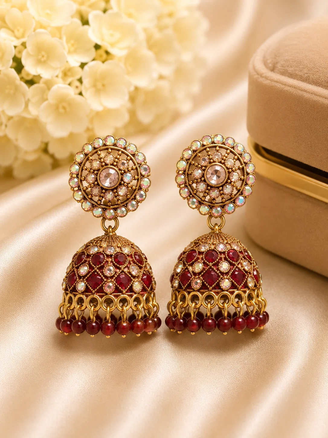 Ruby Red Crystal Royal Jhumka Earrings