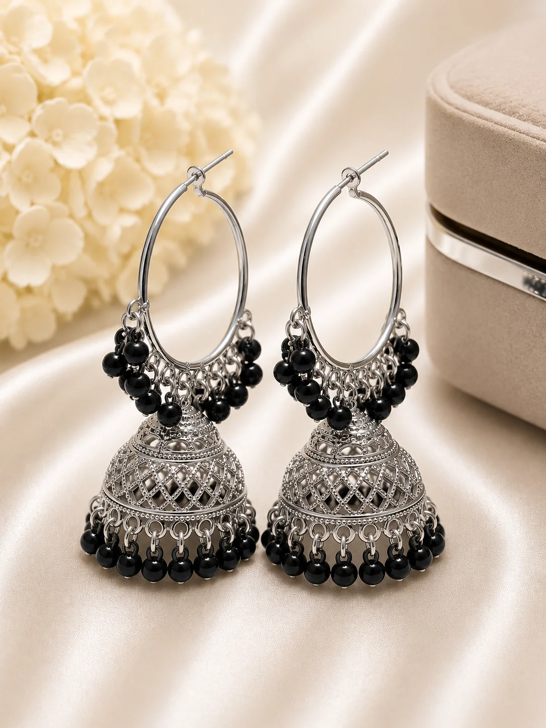 Color Traditional Silver Jhumka Earrings