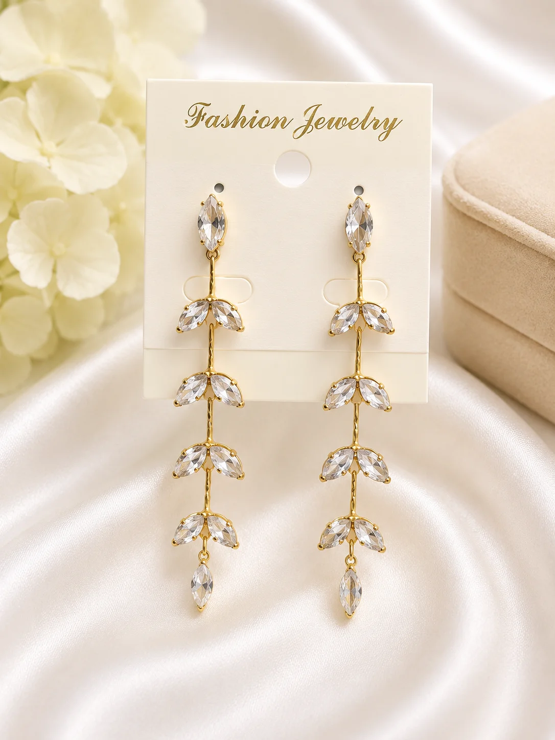 Elegant Gold Leaf Crystal Drop Earrings for Women