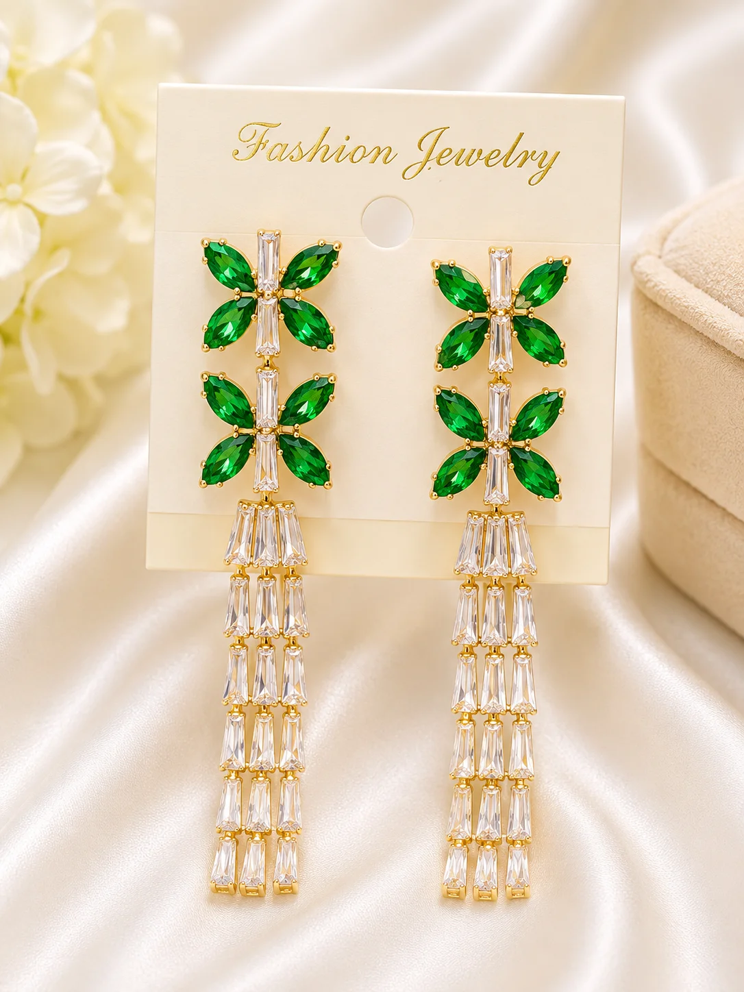 Luxury Emerald Green Crystal Tassel Earrings for Women