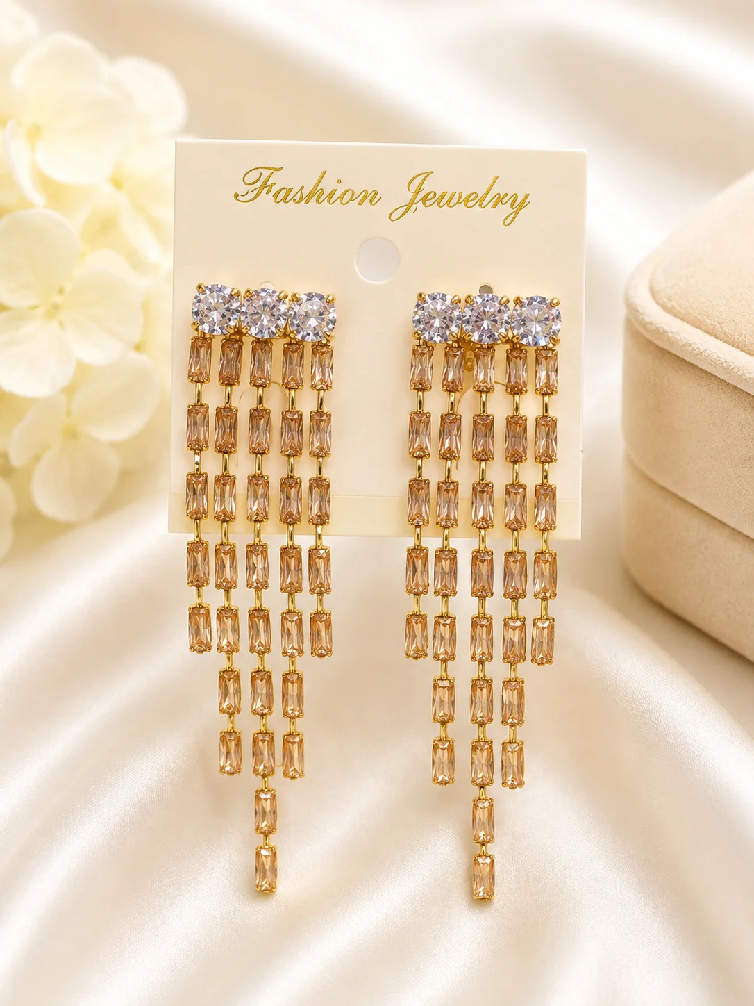 Luxury Champagne Crystal Tassel Earrings for Women
