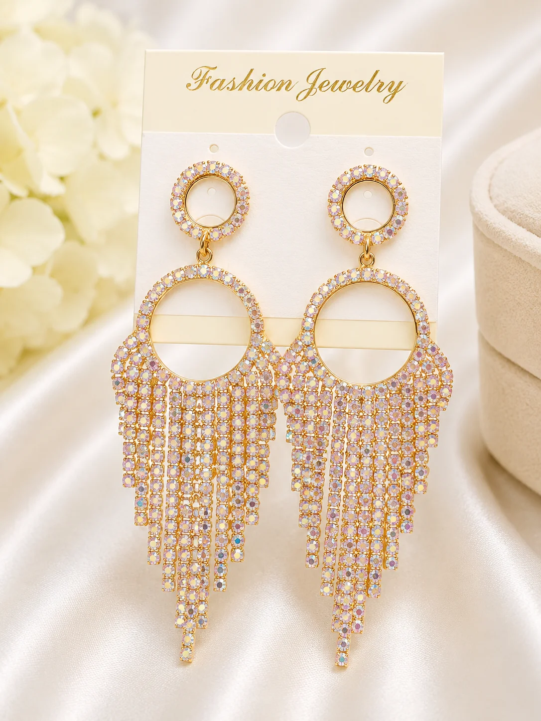 Luxury Aurora Crystal Hoop Tassel Earrings for Women