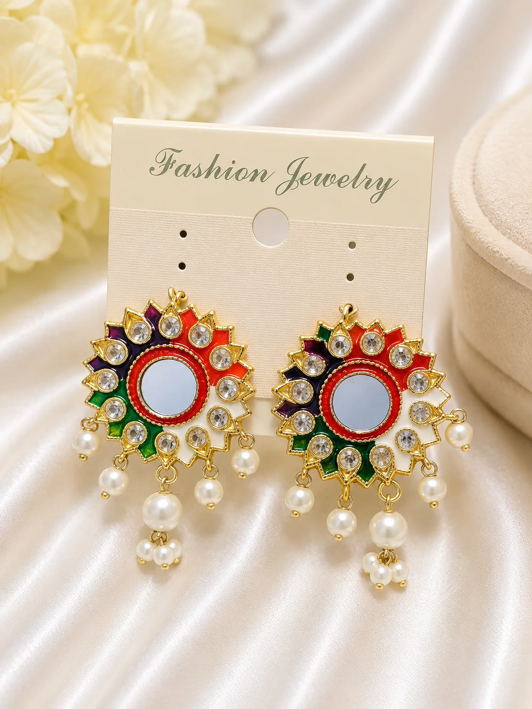 Traditional Multicolor Mirror Pearl Earrings for Women