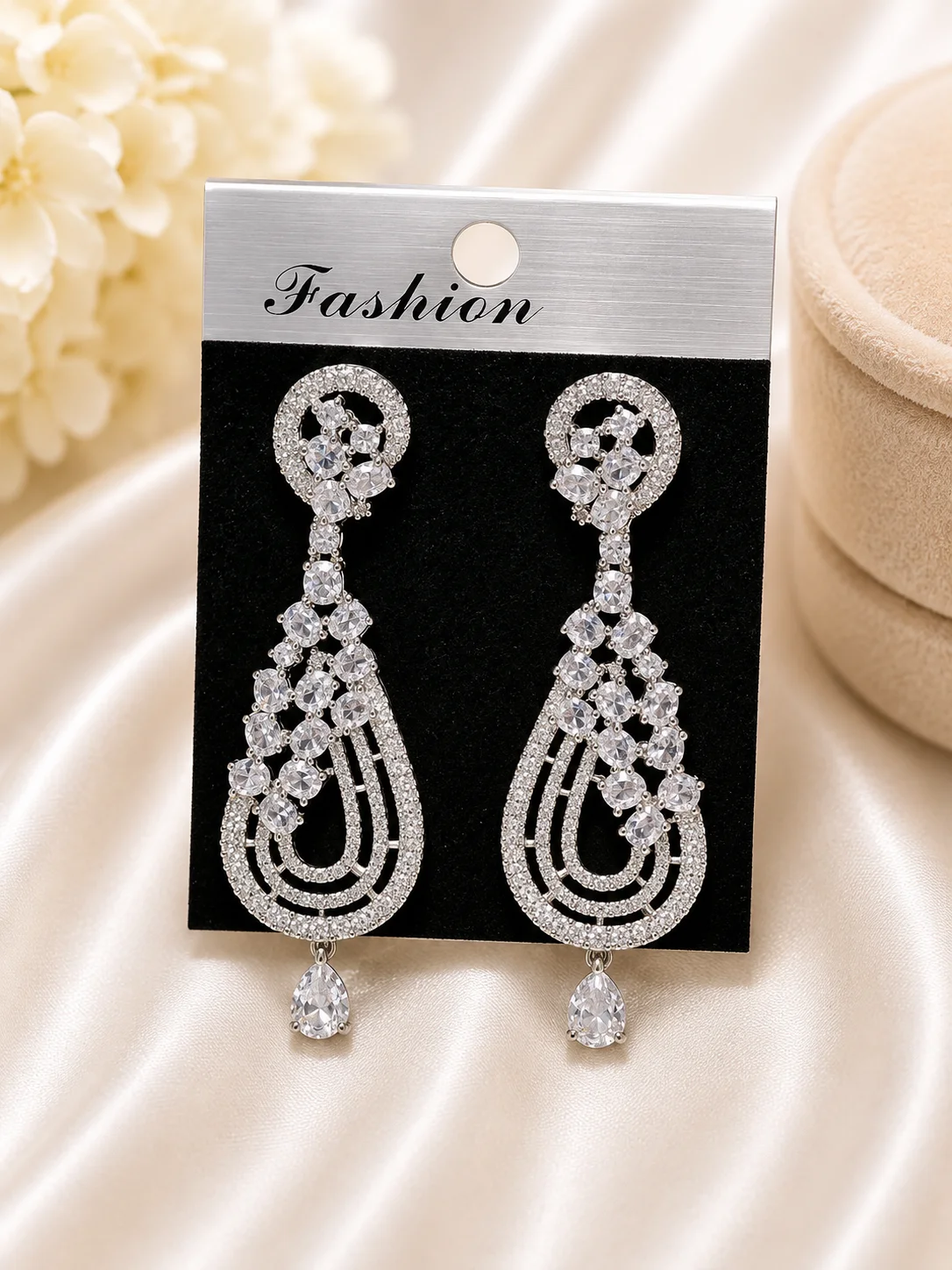 Luxury Silver Crystal Drop Earrings for Women