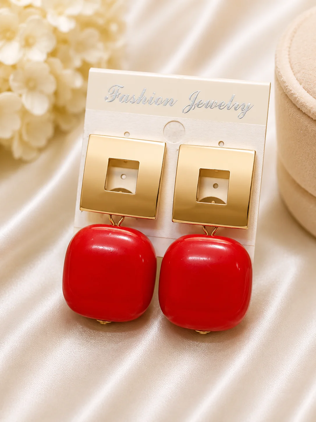 White & Red Statement Earrings for Women