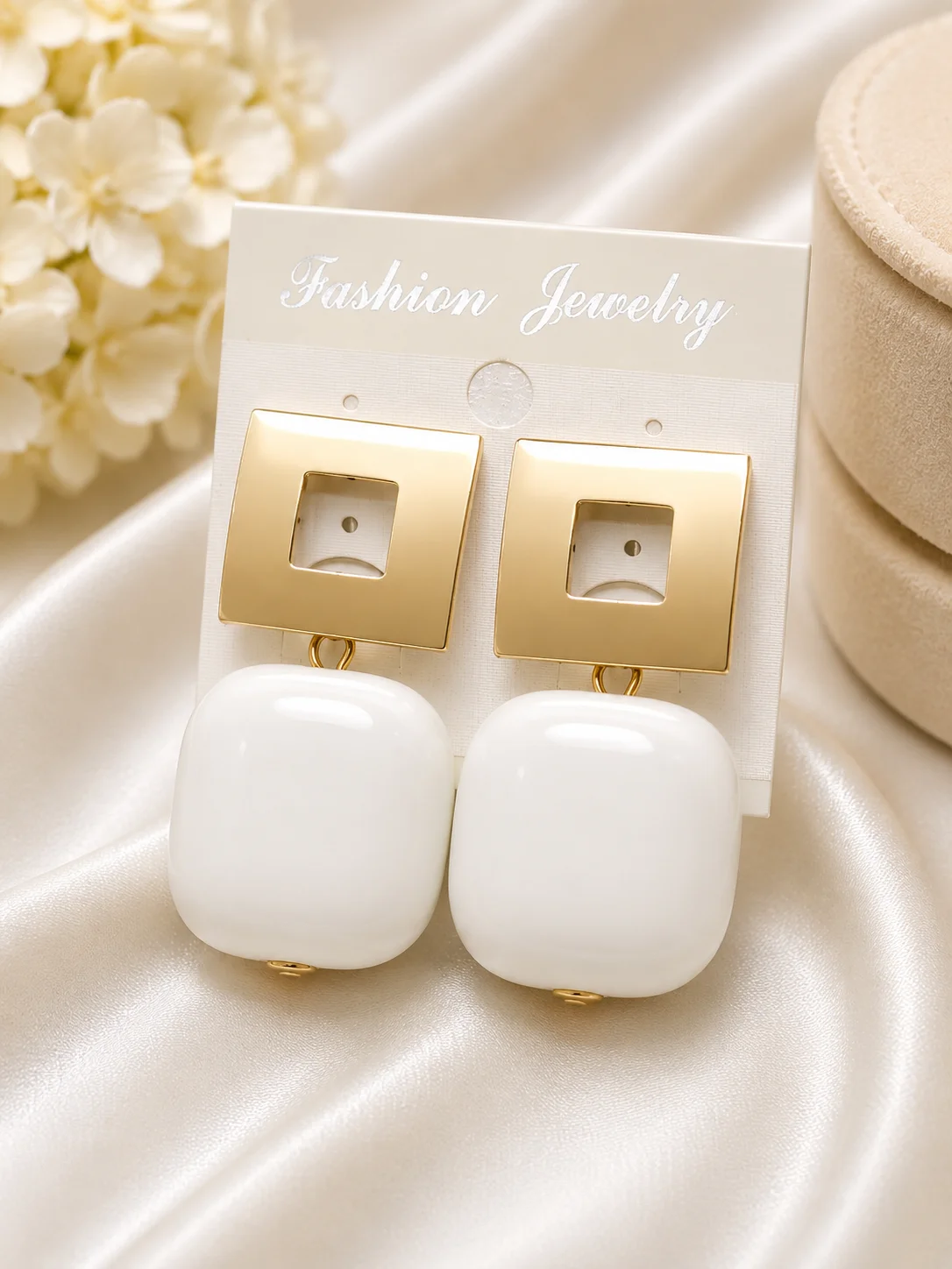 White & Red Statement Earrings for Women