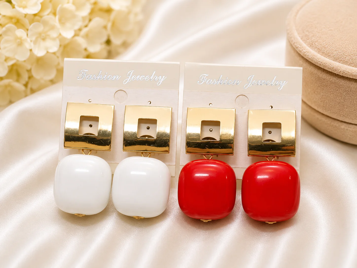 White & Red Statement Earrings for Women