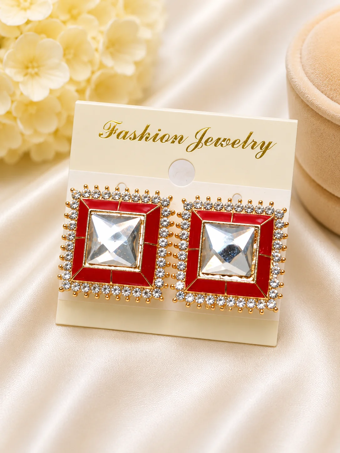 Red & Green Crystal Designer Earrings for Women
