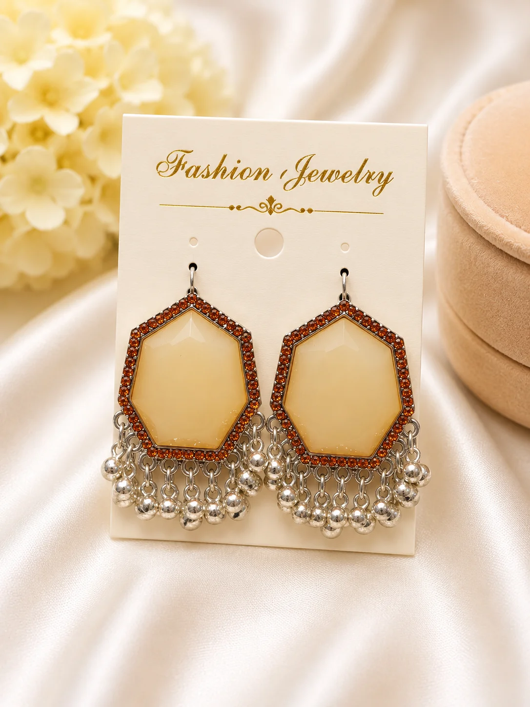 Cream & Orange Statement Earrings for Women