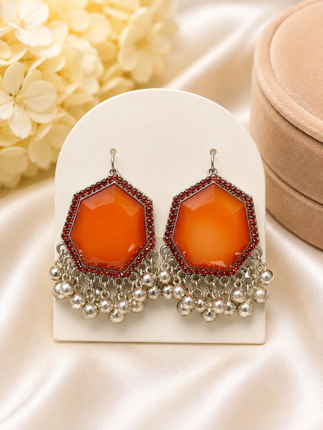 Cream & Orange Statement Earrings for Women