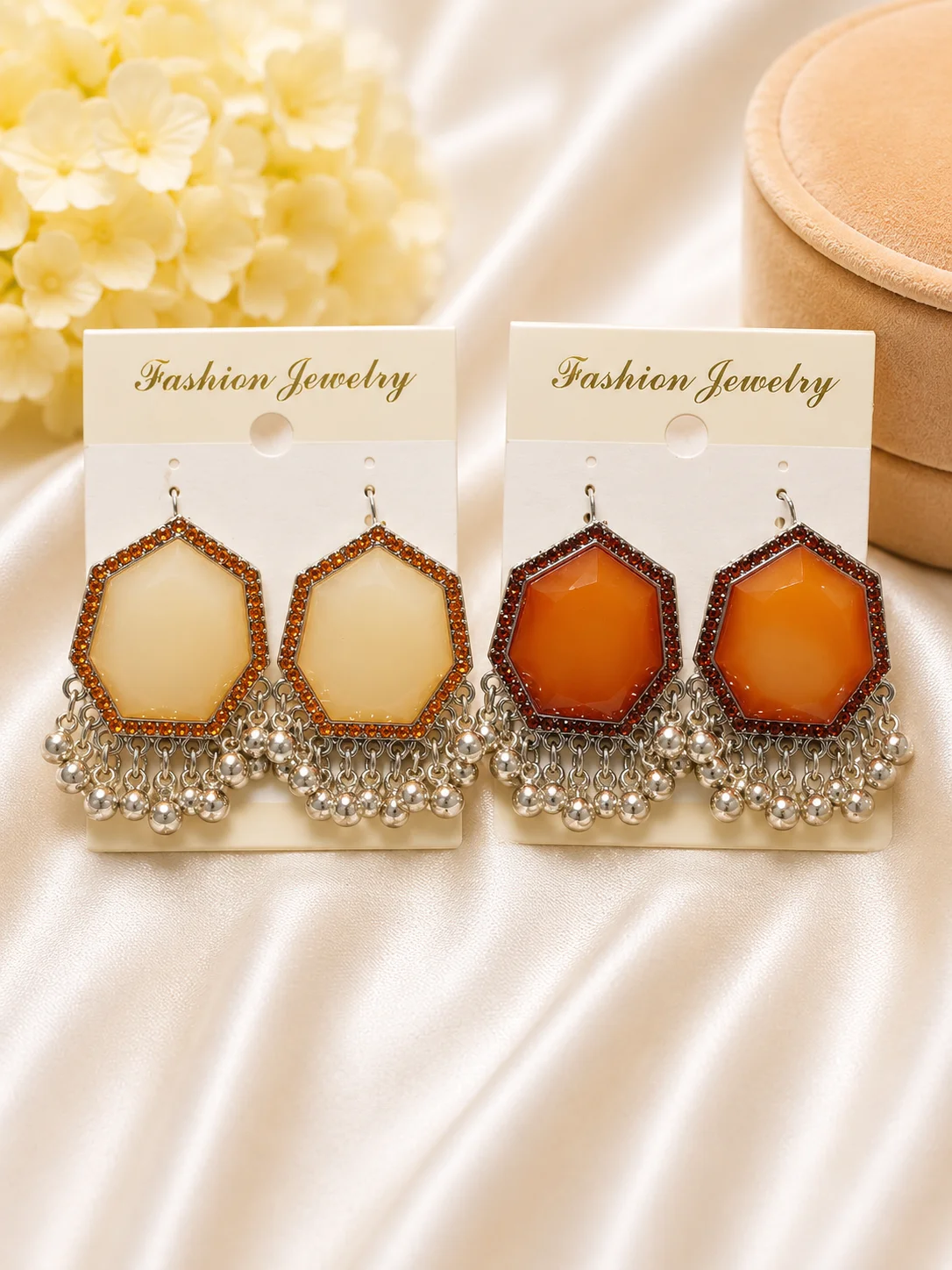 Cream & Orange Statement Earrings for Women