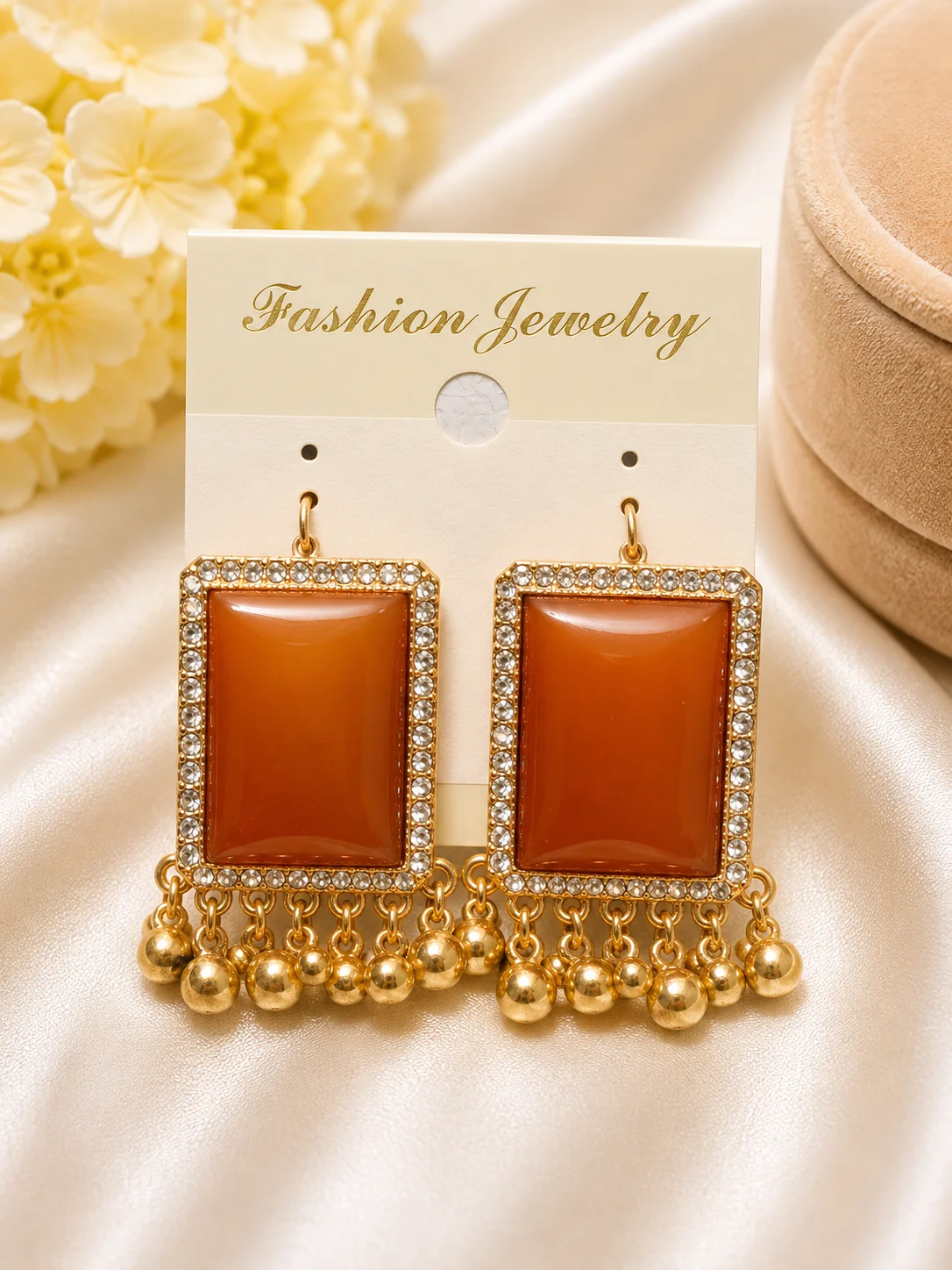 Gold Beaded Statement Earrings for Women