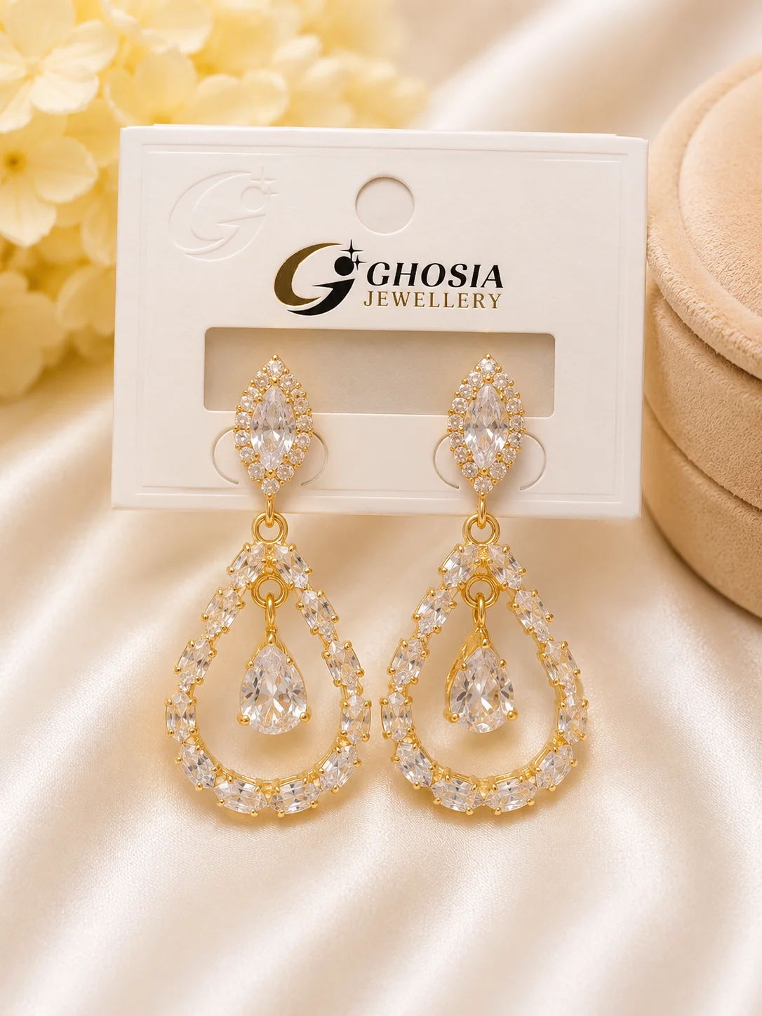 Gold Plated Zircon Drop Earrings for Women